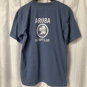 Aruba One Happy Island Tee Beach Travel Seawashed Blue Mens Size Large READ